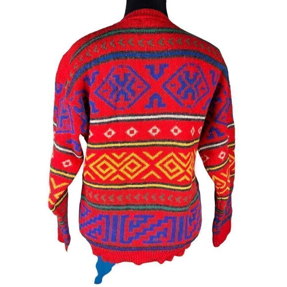 Claiborne 100% wool 80’s 90’s vibrant funky Aztec southwestern tribal large - Picture 3 of 5